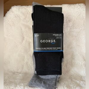 ✨$5✨George•5-Pairs Mens Crew Dress Socks | Black/Grey | 6-12.5